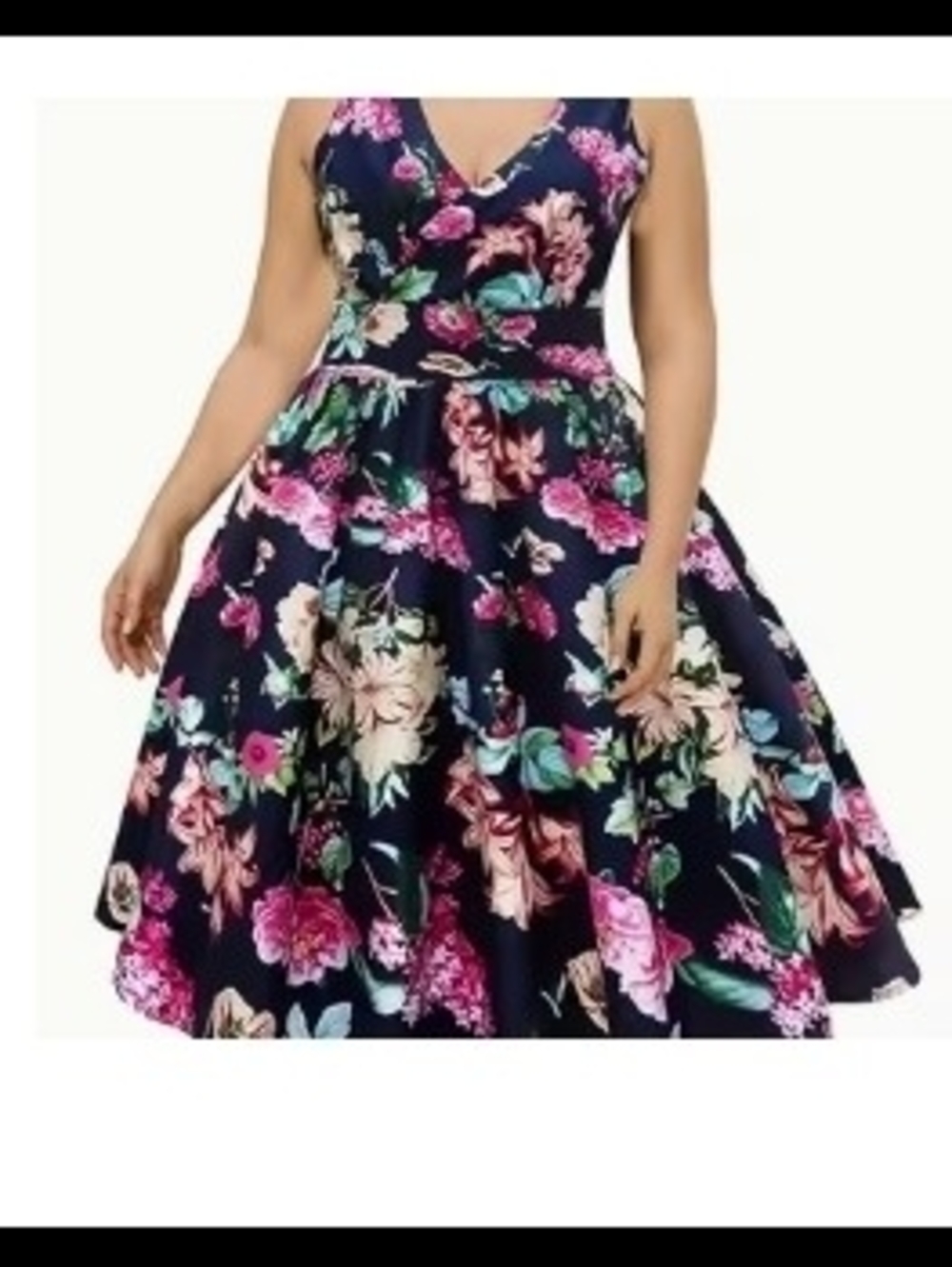 Floral Fit & Flare Dress in Navy with Pink Accents